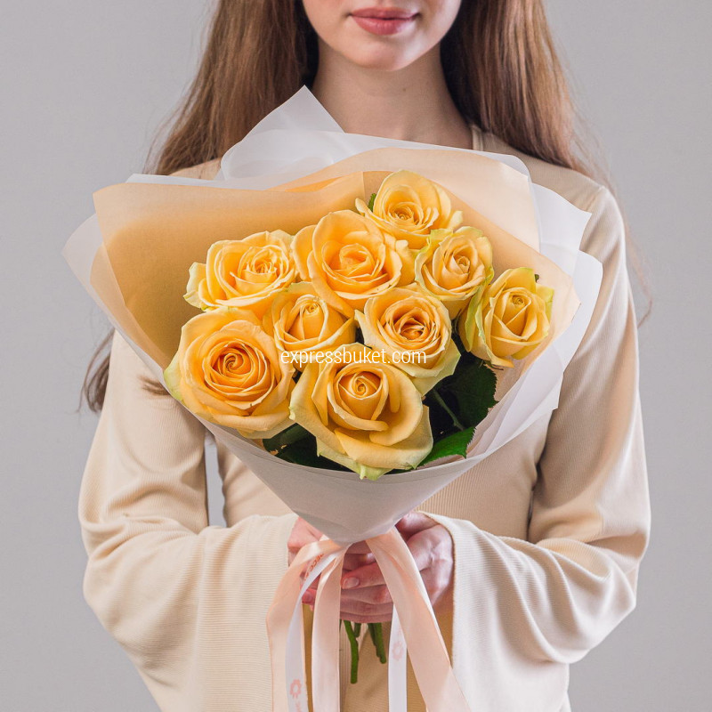 Букет роз Пич Аваланж 9 шт