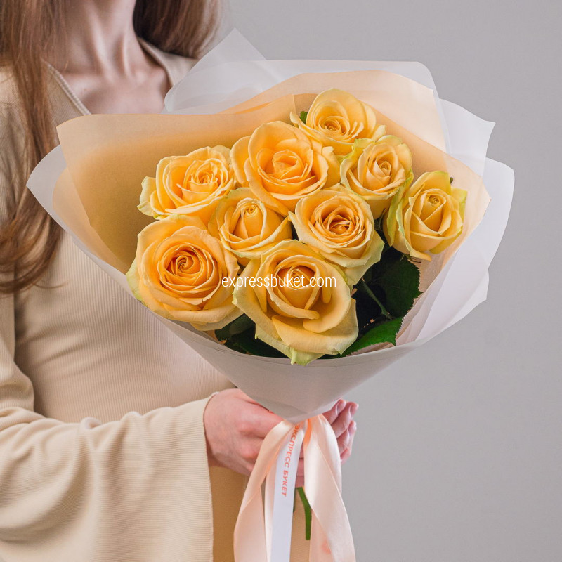 Букет роз Пич Аваланж 9 шт